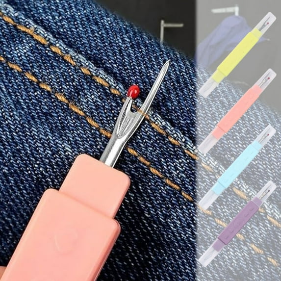 FHBVT 2-in-1 Needle Threader Seam Ripper Quick Stitch Removal Tool Effortless Needle Threading Device Compact Sewing Aid for DIY Craft Clothing Repair Hand Sewing Project Accessory