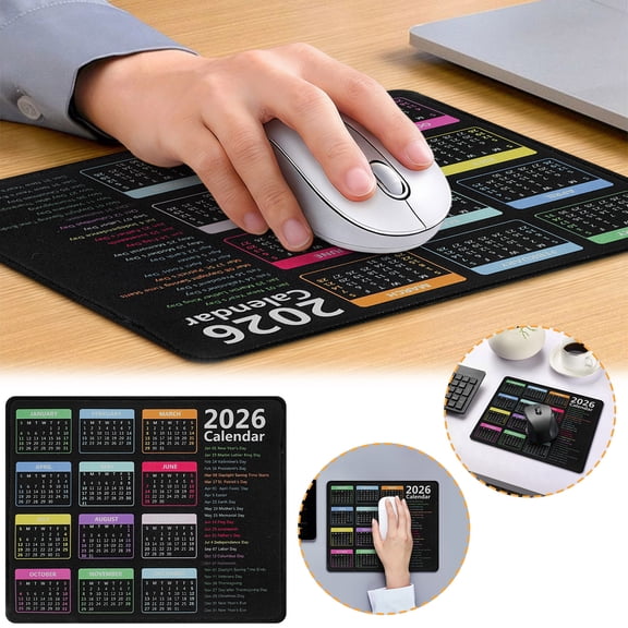 FHBVT 2026 Calendar Mouse Pad Stitched Edges Non-Slip Rubber Base Waterproof Textured Surface Ergonomic Design for Wireless Wired Optical Mouse Home Office Computer Desk Gaming Daily Work Use