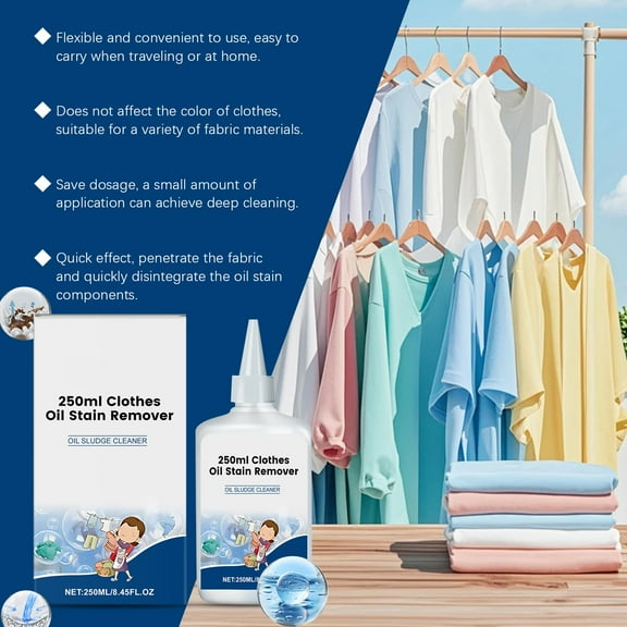 FHBVT 250ml Clothing Degreaser Powerful Stain Oil Removal Pre-Treatment Fabric Cleaner Gentle Odor Elimination Restores Freshness for Shirts Pants Linens Furniture Upholstery