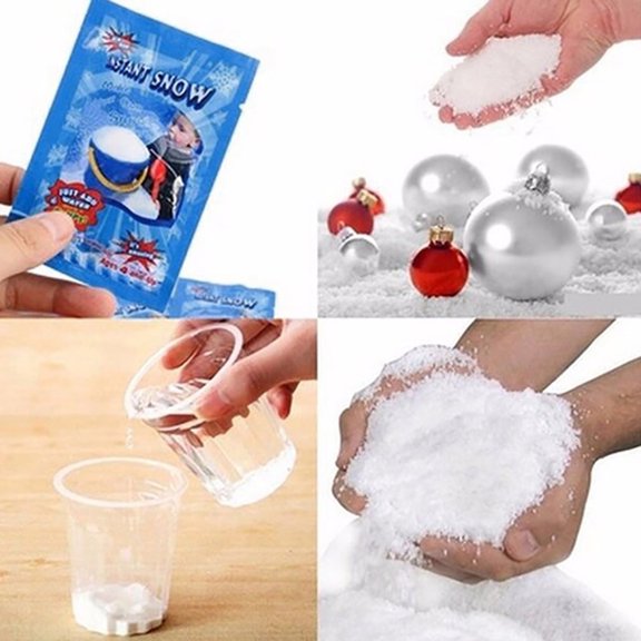 FHBVT 2PC Instant Fake Snow Powder Essential 3.54In Super Absorbent 1:30 Water Ratio Reusable Artificial Snow Flake for Christmas Wedding Holiday Party Decoration Winter Scene Layout