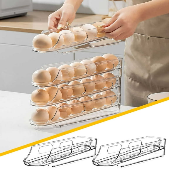 FHBVT 2pcs Egg Storage Box, Rolling Eggs Dispenser for Refrigerator, Space-Saving Fresh-Keeping Organizer, Easy to Use, Non-Slip, Holds 7 Eggs, Ideal for Kitchen Storage and Organization in Fridge
