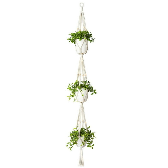 FHBVT 3-Tier Hanging Planter Basket 70-Inch Rope with Beads Indoor Outdoor Use for Potted Flowers Herbs Succulents Decorative Garden Balcony Porch Easy to Hang Durable Eco-Friendly Material