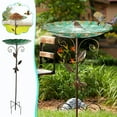 thumbnail image 1 of FHBVT 30.3In Metal Bird Bath for Garden Iron Construction Weather-Resistant 3-Section Adjustable Rod Leaf Decoration Diameter Dual-Use Feed & Water for Wild Bird Garden Yard Outdoor Decor Bird Bath, 1 of 9