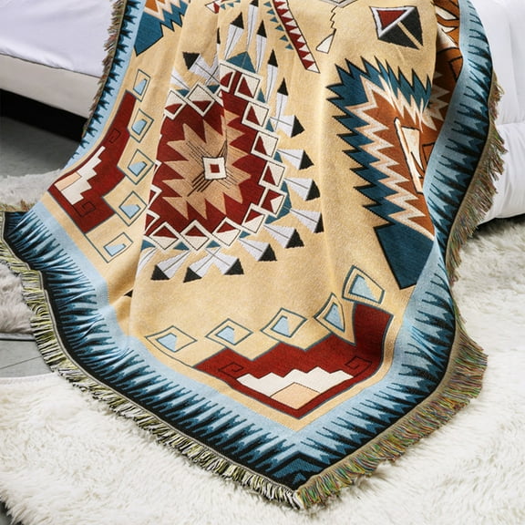 FHBVT 35.43in Hand Knitted Cotton Linen Blanket Lightweight Airy Soft Cozy Multi Functional Throw Blanket for Beach Picnic Yoga Camping Car Home Bedroom Pet Bed Living Room Decor Gift Choice