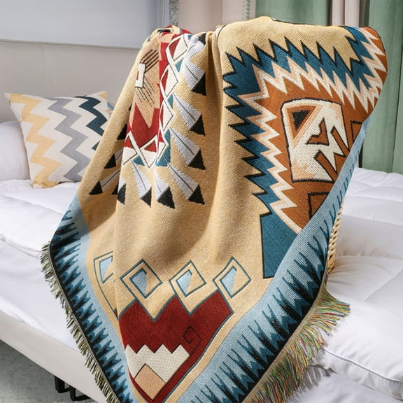 FHBVT 35.43in Hand Knitted Cotton Linen Blanket Lightweight Airy Soft Cozy Multi Functional Throw Blanket for Beach Picnic Yoga Camping Car Home Bedroom Pet Bed Living Room Decor Gift Choice