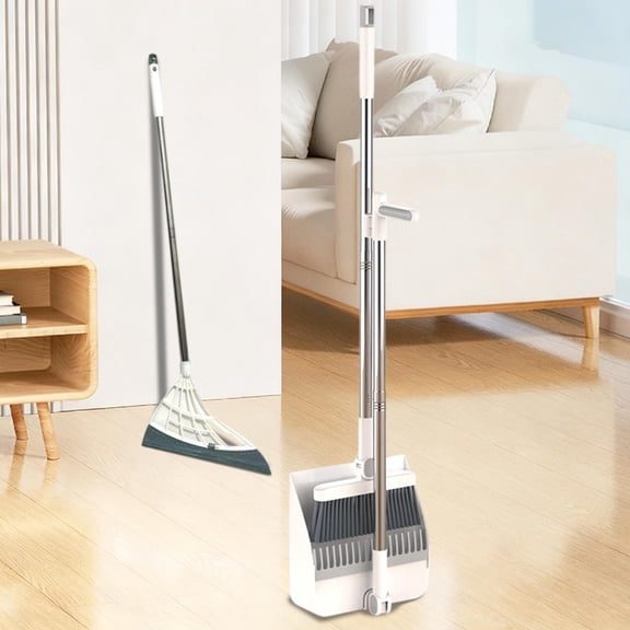 FHBVT 3PCS Foldable Rotating Brooms And Dustpan Combo 92x22cm Soft Bristle Comb Teeth Rubber Edge Space Saving Deep Clean Tool For Home Office Living Room Multi Surface Floor Accessory