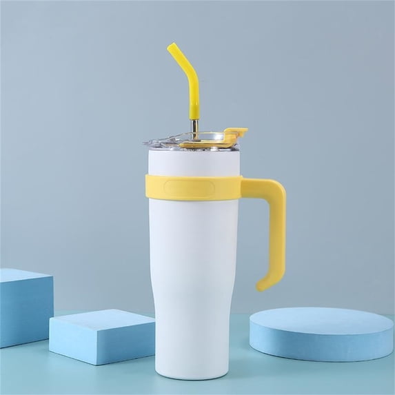 FHBVT 40oz Stainless Steel Insulated Cup Vacuum Cold Retention Leak-Proof Flip Lid with Straw Non-Slip Bottom Handle Design Car Mounted Water Bottle for Family Travel Sports Fitness Office Business