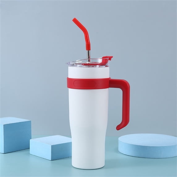 FHBVT 40oz Stainless Steel Insulated Cup Vacuum Cold Retention Leak-Proof Flip Lid with Straw Non-Slip Bottom Handle Design Car Mounted Water Bottle for Family Travel Sports Fitness Office Business