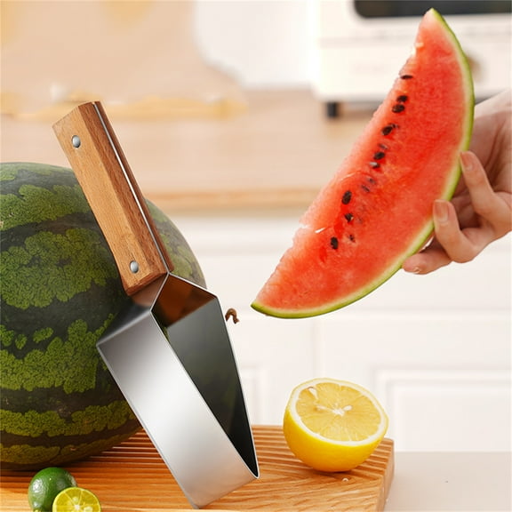 FHBVT 430 Stainless Steel Watermelon Cutter Kitchen Essential Triangular Melon Slicer Multifunctional Fruit Knife with Protective Cover Effortless Slicing Easy Clean for Melon Cantaloupe Fruit Prep