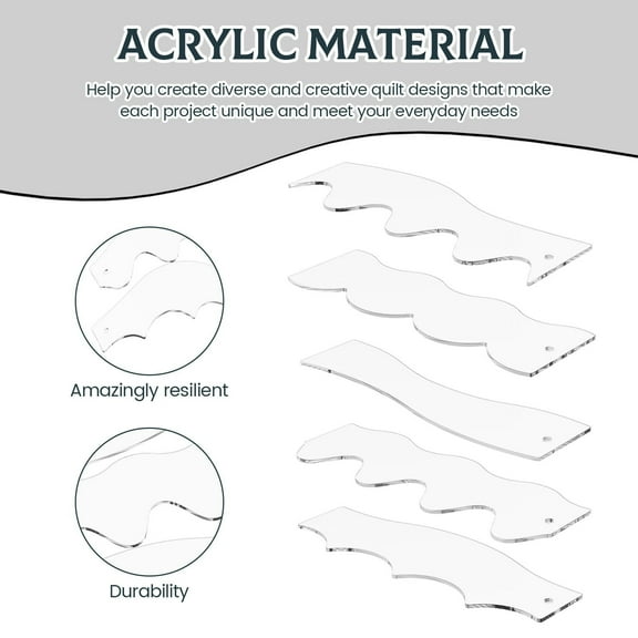 FHBVT 5-Pack Wavy Edges Quilting Ruler Acrylic Sewing Template 6 Wavelength Transparent Measuring Tool for Sewing Pattern Fabric Cutting Quilting Craft Projects Beginner Quilter Supplies Holiday Gift