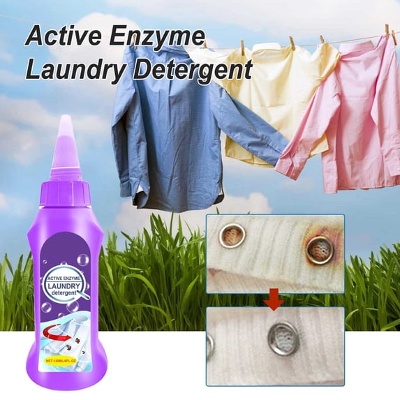 FHBVT Active Enzyme Laundry Detergent 120ml Stain Remover Pre-Wash Protein Breakdown Gentle Non-Irritating Safe for Colored White Clothes Delicate Fabrics Household Laundry