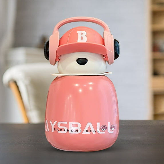 FHBVT Bear Insulated Cup for Kids - Cute Thermal Water Bottle with Straw - Hot & Cold Beverage Insulation for Long-Lasting Temperature Control - Ideal for Travel, School, and Outdoor Use