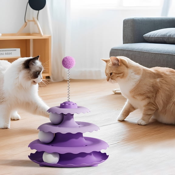 FHBVT Cat Toy Spinning Disk Three-Layer Track Ball Interactive Puzzle Play Weighted Anti-Tip Base Mental Physical Stimulation Reduces Boredom for Indoor Kitten Adult Cat All Breed Pet Entertainment