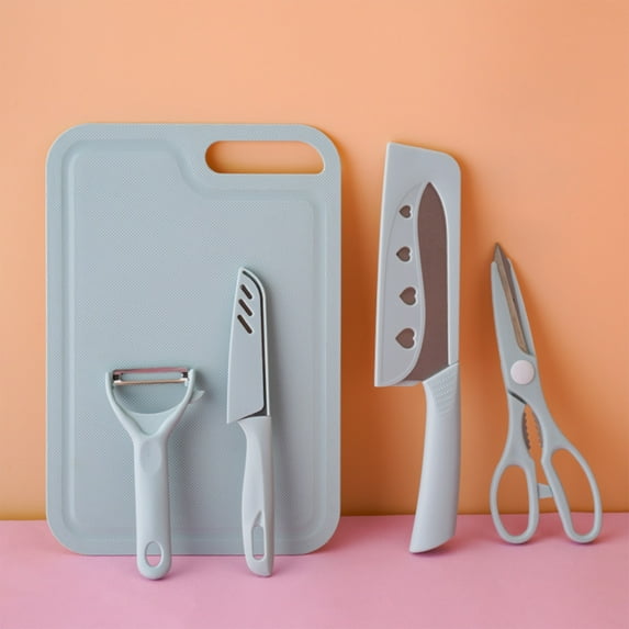 FHBVT With Chopping Board Fruit Knife Set Scissors Vegetable Knife Paring Knife Case Portable Kitchen Knife Set Multi-Purpose Stainless Steel Knives with Hanging Hook for Cooking Prep