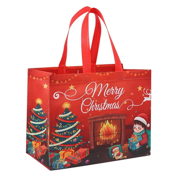 FHBVT Christmas Reusable Gift Tote Bags, 2pcs Eco-Friendly Nonwoven Fabric Shopping Bags, Reinforced Handle Large Capacity Party Supplies for Xmas Wine Bottle Toys Candy Storage Gift Wrap