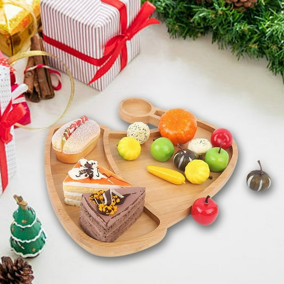FHBVT Christmas Wooden Serving Tray Flatware Tabletop Display Holiday Decor Rustic Festive Party Platter Snack Dessert Presentation Home Kitchen Seasonal Celebration Christmas Table Office Gift Idea