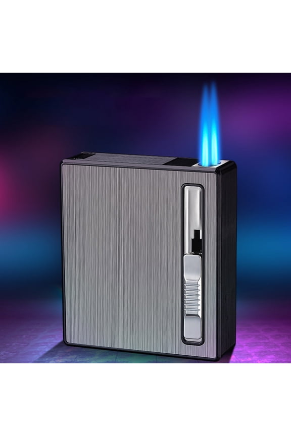 Cigarette Lighter Case for 20 Cigarettes, Double Flame Windproof Metal Lighter Case, Elegant Personalized Gift for Business, Outdoor Activities, Special Occasions Perfect for Travel Adventure