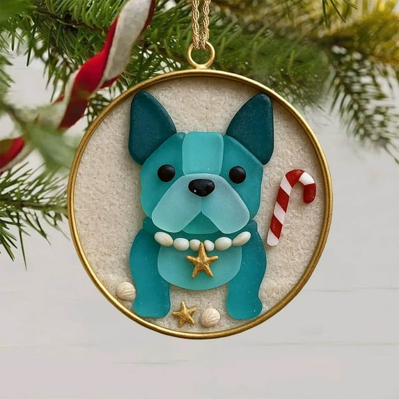 FHBVT Coastal Dog Glass Ornament, Handmade Glass Christmas Tree Decoration with Unique Coastal Style, Easy to Hang, Durable Keepsake Holiday Gift for Dog Lovers and Perfect Festive Home Party Decor