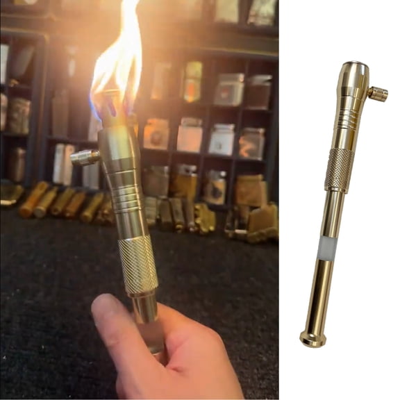 FHBVT Copper Extended Torch Lighter 1300°C Adjustable Blue Flame Aerospace Aluminum Windproof Large Kerosene Tank Electronic Ignition Multifunctional Outdoor Survival Camping Gift for Men