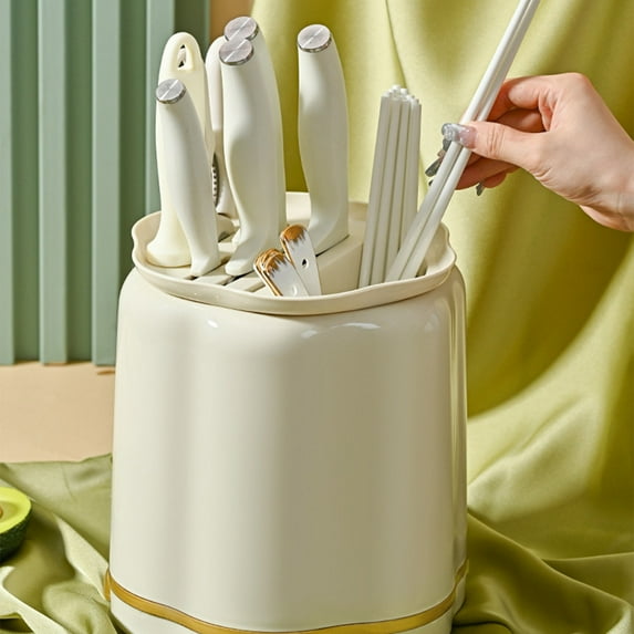FHBVT Cream Style Knife Storage Block, 360-Degree Rotating Knife Organizer for Kitchen Utensils, Compact Design, Hygienic, Easy to Clean, Luxury Knife Block for Home and Professional Kitchens