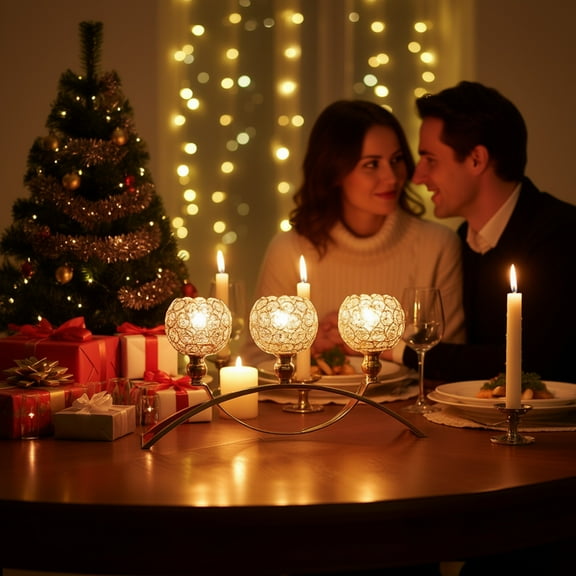 FHBVT Crystal Candlestick 3 Head Arch Candle Holder Crystal Beaded Electroplated Tea Light Holder for Wedding Romantic Dinner Table Centerpiece Home Decor Holiday Party Festive Tabletop Decorations