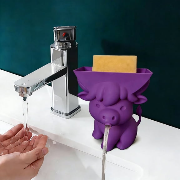 FHBVT Cute Cow Shape Kitchen Sink Sponge Stand Fast Drainage Anti-Odor Moisture-Proof Keeps Sponge Dry Sturdy Anti-Slip Countertop Organizer Decorative Multiple Colors Kitchen Accessories