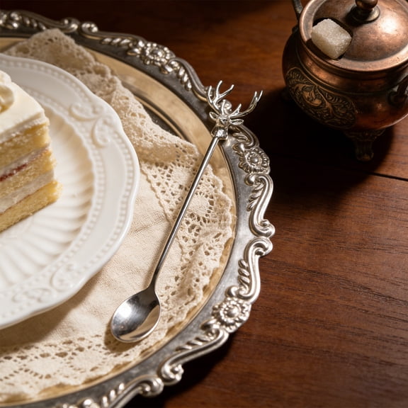 FHBVT Deer Head Polished Stainless Steel Coffee Stirrer Spoon 8.07in Gold/Silvery Elegant Design Rust-Proof Long Handle for Espresso Cocktail Dessert Home Bar Christmas Thanksgiving Table Decor Gift