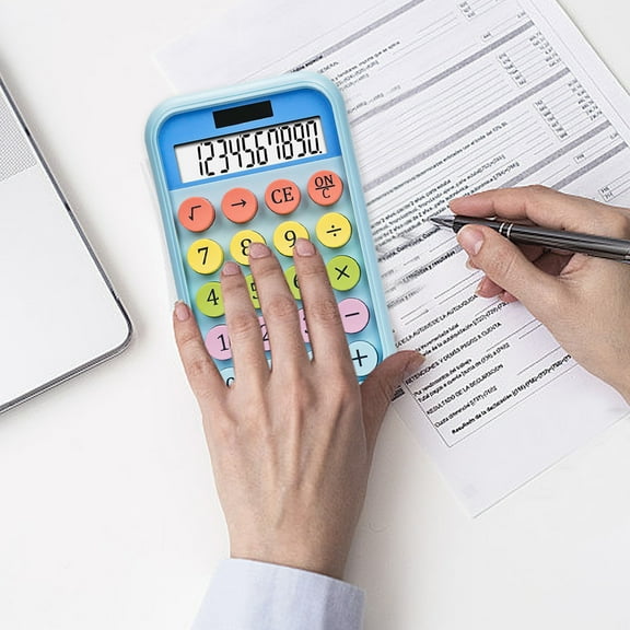 FHBVT Desk Calculator with Large LCD Display, Solar Battery Powered, Sensible Candy-Colored Buttons for Office, Home, School Use, Easy-to-Read Screen and Durable Design for Efficient Calculations