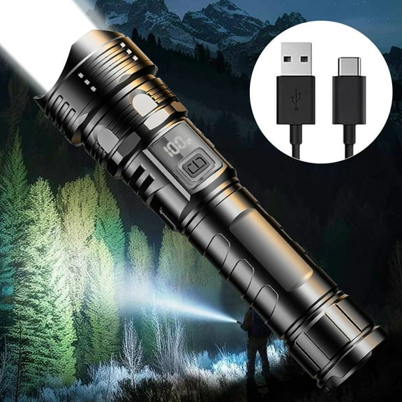 FHBVT Digital White Light Flashlight Retractable LED Beads Hidden Rechargeable Flashlight Fast Charging Digital Power Display One-Hand Telescopic Operation Long Life Portable Outdoor Emergency Light