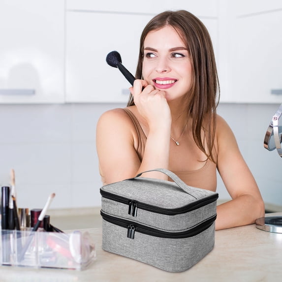 FHBVT Double Layer Sewing Box Organizer 9.8 In Design Organizer For Water Resistant Portable Handle Elastic Loops Mesh Pockets Travel Sewing Beginners Tailors Home Craft Room Decor Storage