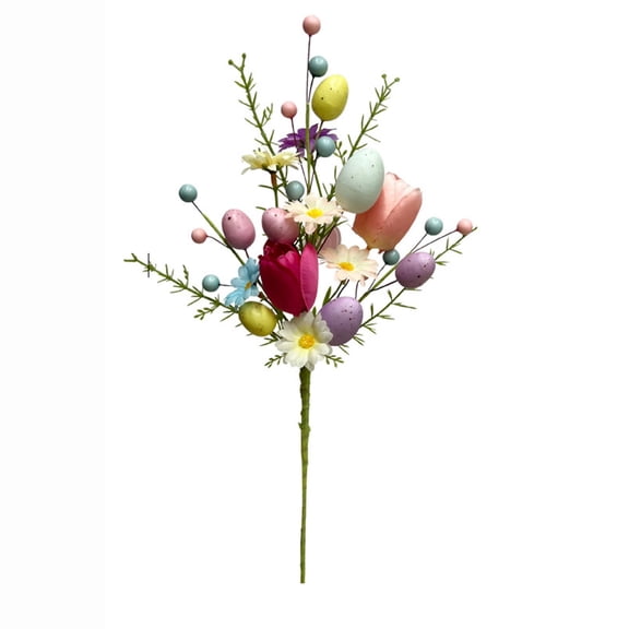 FHBVT Easter Egg Cuttings Decorative Ornaments Simulated Daisyes Berries Tulips Festive Easter Durable Reusable Easy Arrange Colorful Floral Decor for Home Garden Easter Party Table Centerpiece