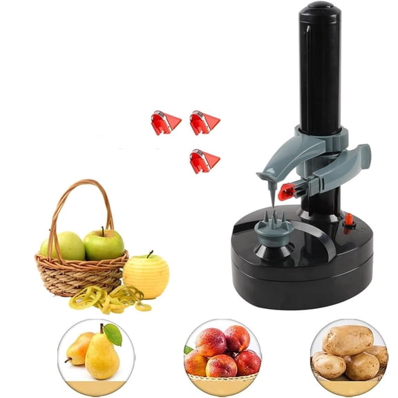 FHBVT Electric Vegetable Fruit Peeler Automatic Multipurpose Peeling Tool Adjustable for Potatoes Carrots Apples 4 AA Battery/6V Adapter Powered Replaceable Blades Kitchen Culinary Prep Gadget