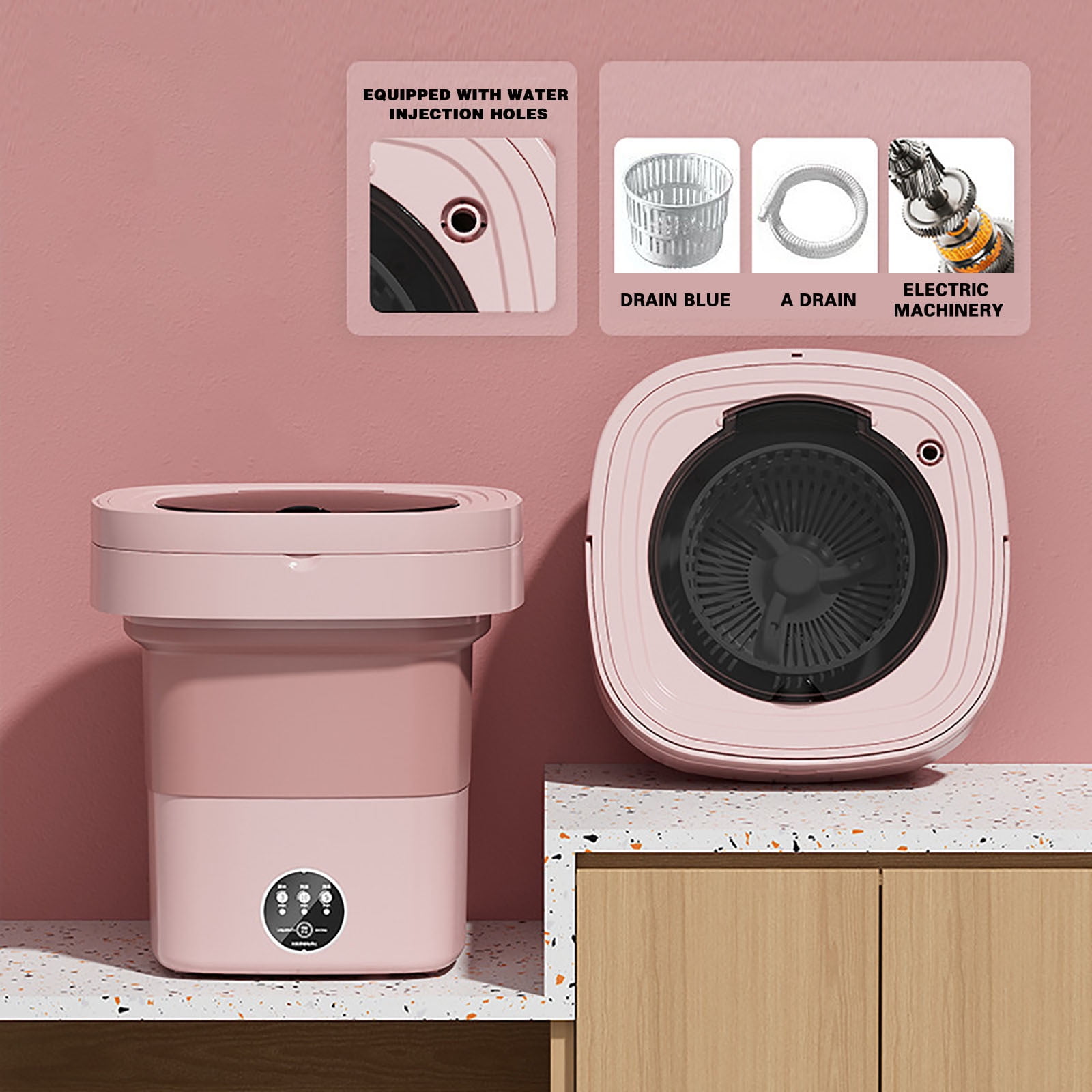FHBVT Folding Portable Mini Washing Machine 8.5L Large Capacity 3 Intelligent Cleaning Modes Foldable Space-Saving Dehydration Function for Dormitory Travel Home Underwear Baby Clothing Washing