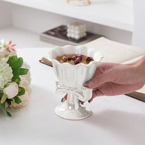 FHBVT Footed Dessert Bowl, Ceramic Ice Cream Yogurt Sundae Cup, Cute Bowl with Bow for Fruit Snacks Cocktail Pudding, Ideal for Parties Desserts and Special Occasions in Home Kitchens