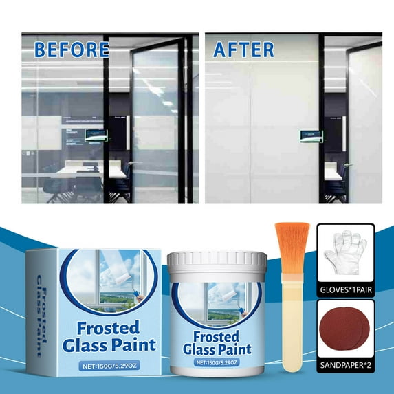 FHBVT Frosted Glass Paint For Window Door High Hardness Wear Resistant Privacy Protection Light Transmitting Easy Apply With Brush Gloves Sandpaper For Bathroom Bedroom Office Home Decor Accessory