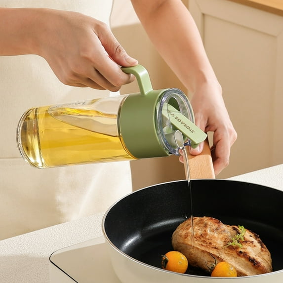 FHBVT Glass Oil Dispenser, Leakproof Automatic Oil Jug with Flip-Top Spout for Precise Oil Control, Large 470ml Capacity Kitchen Spice Bottle for Cooking, Grilling and Baking, Hygienic Easy to Clean