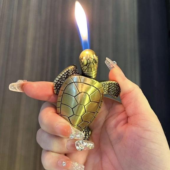 FHBVT Golden Turtle Open Flame Lighter Inflatable Portable Pocket Lighter Decorative Lighter for Candle Lighting Fire Starting Camping Outdoor Adventure Holiday Birthday Gift Collection Ignition Tool