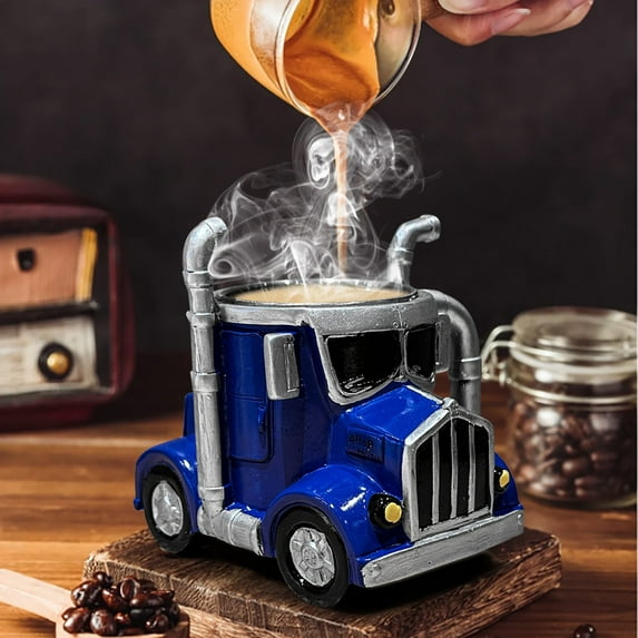 FHBVT Handcrafted Truck Coffee Mug, Unique Semi-Truck Shaped Coffee Cup for Truck Drivers, Perfect for Birthdays and Holidays, Ideal Gift for Truck Enthusiasts and Coffee Lovers