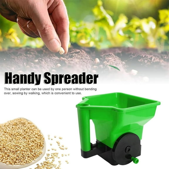 FHBVT Handheld Lawn Fertilizer Spreader 9.4in Adjustable Dial Precision Control Ergonomic One Hand Operation ABS Construction for Lawn Garden Small Farm Grass Seeding Fertilizing Yard Care Tool