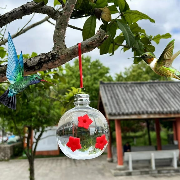 FHBVT Hanging Three Flower Bottle Hummingbird Feeder Clear Reservoir Design Organizer For Easy Refill Clean Palm Feeding Window Hook Patio Bird Lover Gift Home Outdoor Decor Feeders
