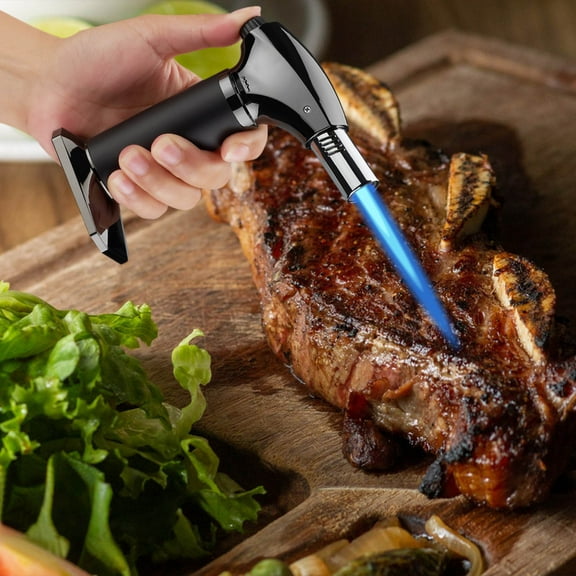 FHBVT Heavy Duty Blue Flame Torch Lighter Multipurpose Refillable Butane Torch High Temperature Resistance Adjustable Flame Cooking Camping Barbecue Home Outdoor Industrial Ignition Tool