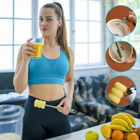 FHBVT Household Kitchen Sponge Cleaning Small Brush Multi-Purpose Long-Handled Cup Bottle Cleaning Brush Flexible Durable Tool for Glass Plates Cups Easy Use and Storage Home Kitchen Gift