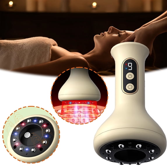 FHBVT Intelligent Electric Scraping Cupping Instrument Negative Pressure Therapy Hot Compress Red Blue Light Care for Body Dredging Muscle Soreness Relaxation Home Spa Treatment Body Detox Massage