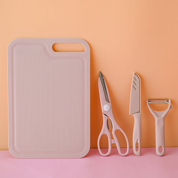 FHBVT Kitchen Knife Set, 4-Piece Portable Set with Chopping Board, Fruit Knife, Vegetable Knife, Paring Knife, Convenient Multi-Purpose Kitchen Tools, Ideal for Daily Food Prep, Cooking and Baking