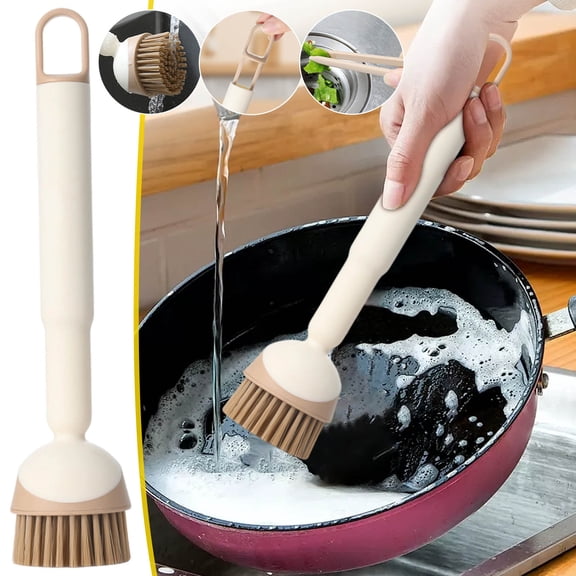 FHBVT Kitchen Rotating Pot Brush with Long Handle, Multi-Functional Non-Slip Cleaning Brush with Auxiliary Tweezers, Ideal for Cleaning Pots, Pans, Dishes, and Hard-to-Reach Areas