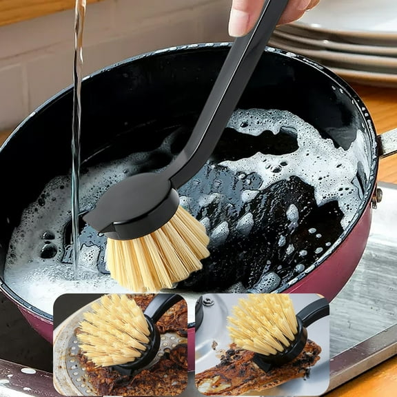 FHBVT Long Handle Cleaning Brush for Kitchen, Non-Stick Oil Removal Brush, Ergonomic Design for Pots, Pans, Woks, Sinks and Grills, Comfortable Grip for Effortless Scrubbing