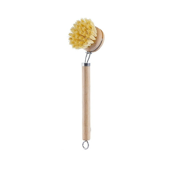 FHBVT Long Handle Pot Brush with Replaceable Brush Head – Natural Soft Horsehair, Sisal, Coconut Palm Cleaning Brush for Pots, Dishes, Kitchen, Solid Wood Handle, Eco-Friendly, Hygienic Durable