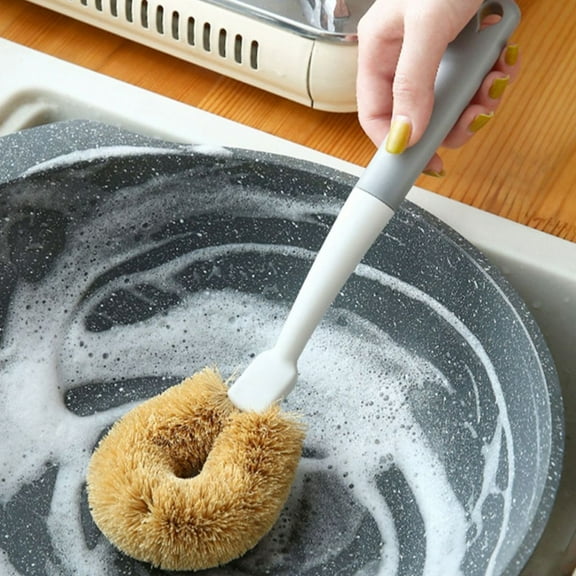 FHBVT Long Handled Non-Scratch Scrub Brush Kitchen Dish Cleaning Ergonomic Handle Stain Removal Safe for Non-Stick Surfaces Multipurpose for Cookware Plates Bowls Countertops