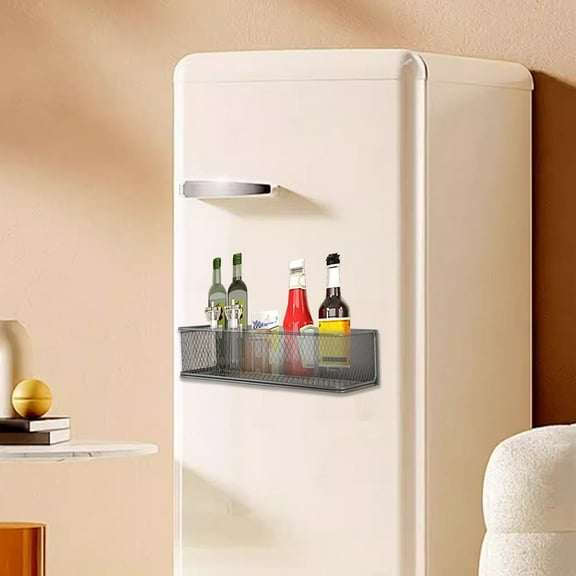 FHBVT Magnetic Refrigerator Side Storage Rack 13.78In Strong Magnetic Grip No Installation Space Saving Mesh Design for Home Kitchen Refrigerator Metal Door Seasoning Organizer Decor