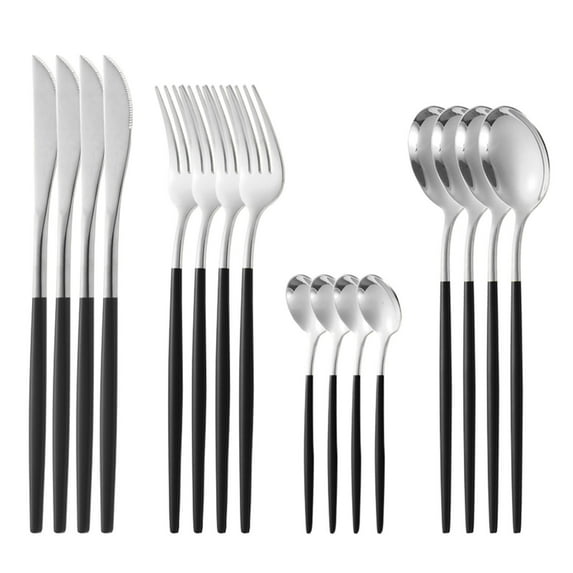 FHBVT Matte Gold Silverware Set, 16-Piece Stainless Steel Flatware Set with Steak Knives, Elegant and Modern Design, Dishwasher Safe, Perfect for Dining, Parties, Family Gatherings